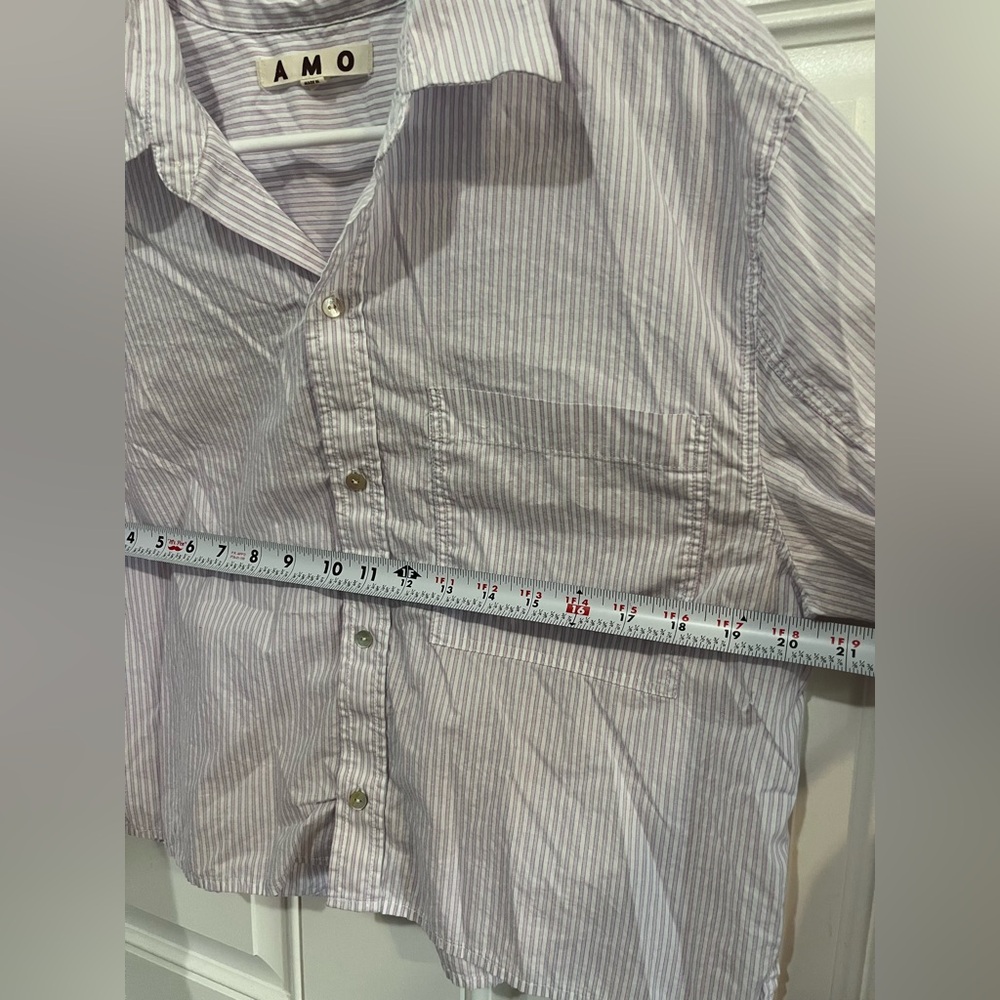 AMO DENIM
RUTH LAVENDER STRIPE CROP OVERSIZED COLLARD SHIRT - BLUSHING XS - Picture 4 of 9